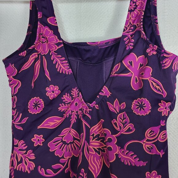 Lands End Purple Pink Floral Nylon Span Poly Scoop Neck One Piece Suit Size 10 - Picture 10 of 16